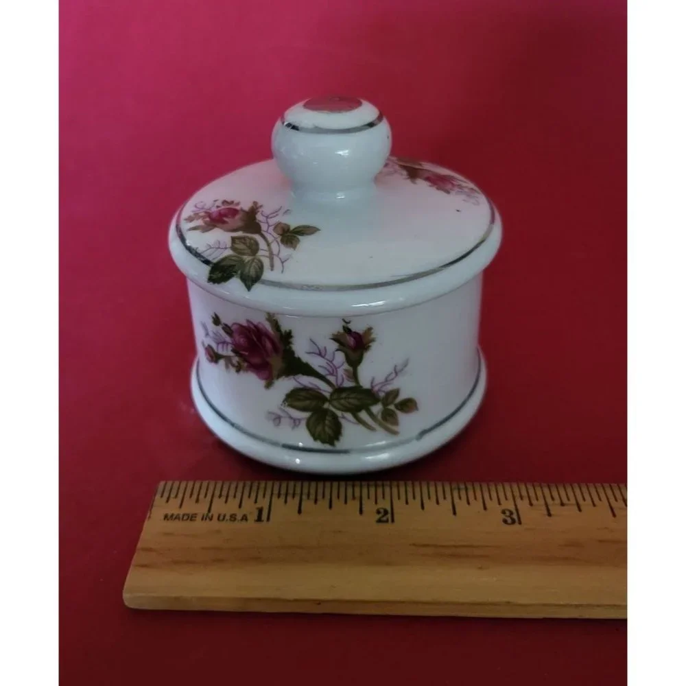 Chase Japan Vintage Ceramic Vanity Jars with Silver Detail Storage Keepsake Box